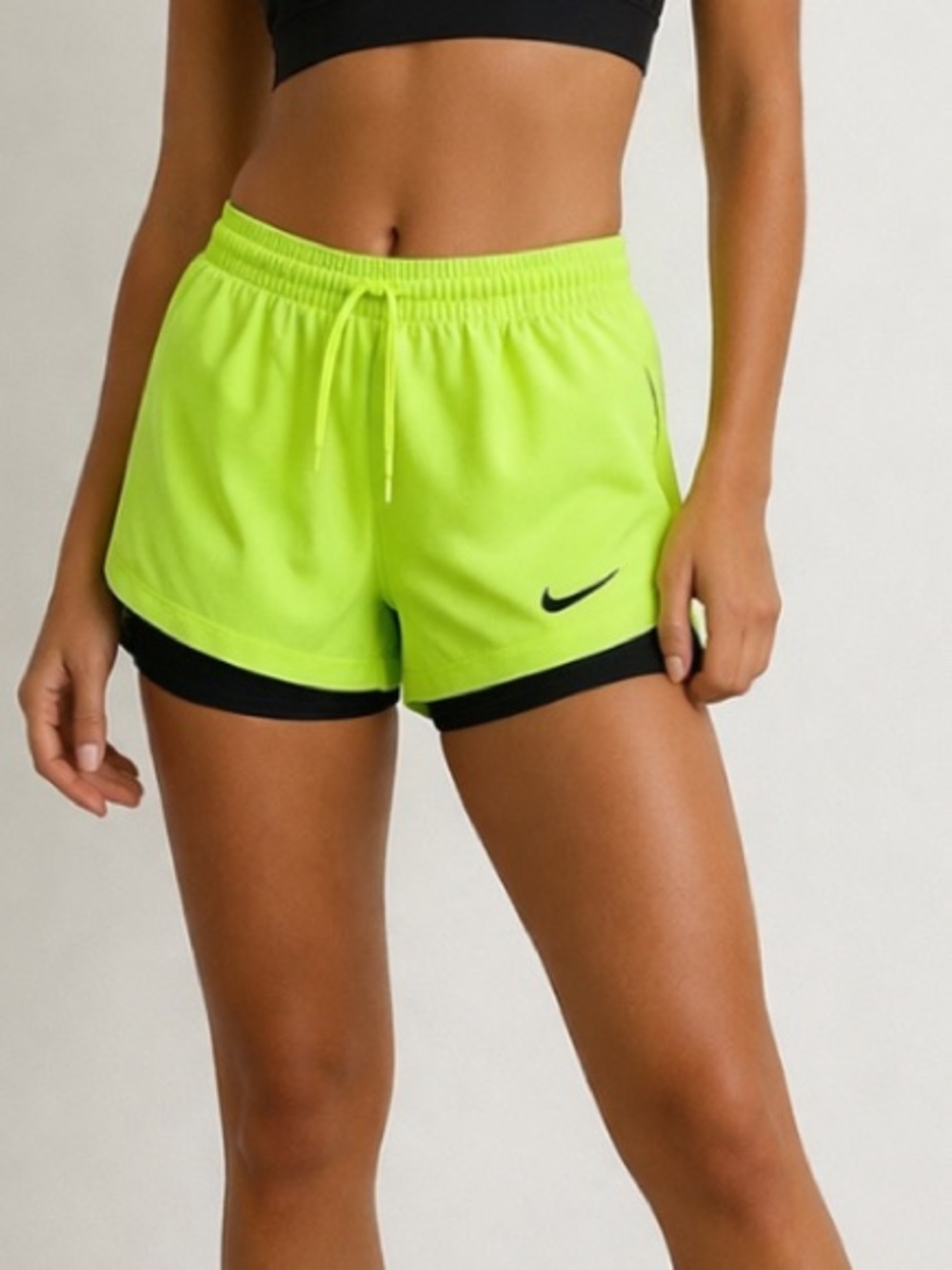 NIKE DRi FIT Neon Volt Green Athletic Slim Fit Shorts with Black Trim S NWOT